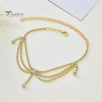 1 шт., очаровательный ножной браслет, кисточка, инкрустация стразами, многослойная удлиненная цепочка, регулируемое украшение, антикоррозийная женская летняя пляжная цепочка для ног, женские ювелирные изделия золотистый