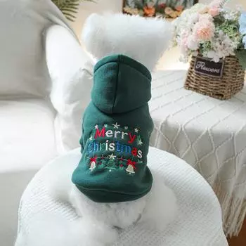 1 шт. Одежда для домашних животных, рождественский колокольчик, толстовка с капюшоном, зеленая, весенне-осенняя, подходит для маленьких и средних собак XS зелёный