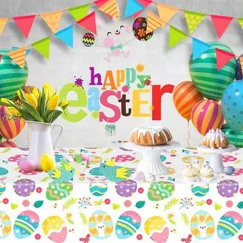 1 шт одноразовые скатерти пластиковый декор стола 274 см*137 см цветочный узор милые пасхальные принадлежности для вечеринки кролик яйцо