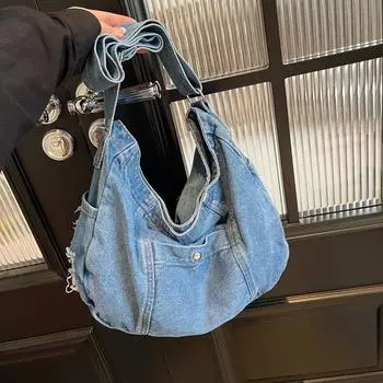 1 шт. однотонная большая вместительная джинсовая сумка на одно плечо модная женская сумка для работы и поездок