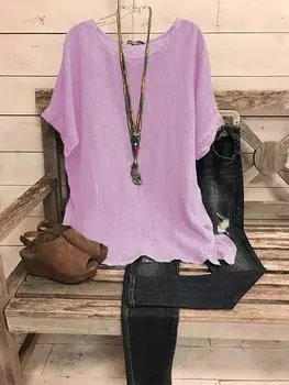 1 шт. однотонная футболка с круглым вырезом, повседневный свободный удобный топ с короткими рукавами на весну и лето, женская одежда S розовый