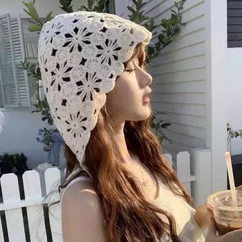1 шт. однотонная сетчатая цветочная шапка-пуловер, мягкая дышащая ретро-тюрбан, модная вязаная шапка ручной работы, вязанная крючком, ажурная