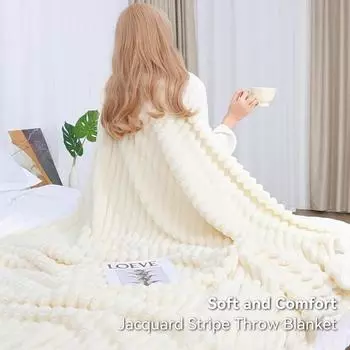 1 шт. однотонная широкая полосатая многофункциональная простыня, покрывало, мягкое пушистое одеяло для дивана, одеяло для домашних животных, украшение для спальни 70x100cm белый