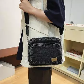 1 шт. однотонная сумка через плечо с широким ремнем из джинсовой ткани, женская сумка на одно плечо, сумка для работы и поездок на работу