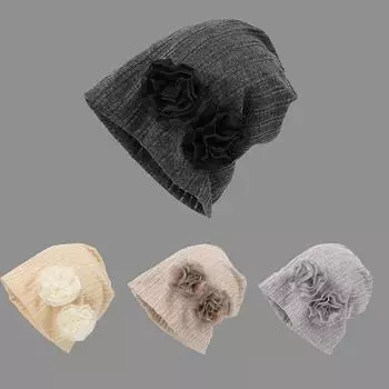 1 шт. однотонная вязаная шапка, сохраняющая тепло, милая, прохладная, мягкая, дышащая, вязаная шапка-бини, головной убор с цветком розы чёрный