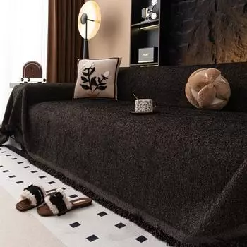 1 шт. однотонное толстое полотенце для дивана, всесезонное универсальное, подходит для домашних животных, цельное покрывало-одеяло, противоскользящее и машинная стирка 180x130cm темный кофе