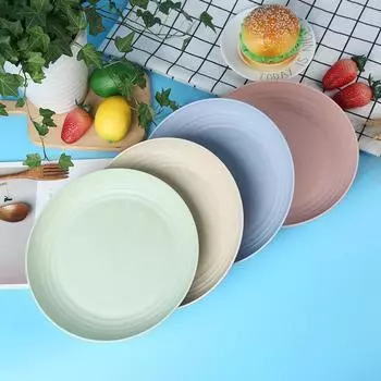 1 шт. Однотонные экологически чистые тарелки для фруктов, тарелки из пшеничной соломы, небьющиеся столовые приборы, пригодные для мытья в посудомоечной машине, полезные для здоровья ребенка зелёный