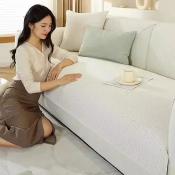 1 шт. однотонный чехол для дивана из шенилла Four Seasons, универсальная подушка для сиденья, приятная для кожи и нескользящая универсальная подушка для спинки 1seater 70x70CM бежевый