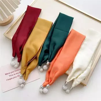 1 шт. однотонный шелковый шарф с магнитной кнопкой для женщин, летняя тонкая повязка для волос, украшение на шею с магнитной кнопкой XYZ