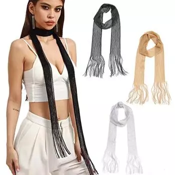 1 шт. однотонный универсальный популярный шарф с кисточками из ленты для брюк, шарф на ремне из полиэстера чёрный