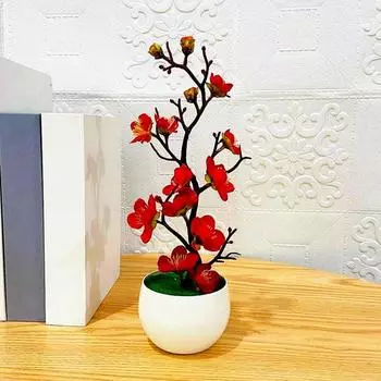 1 шт. офисный настольный бонсай ваза орнамент шелковый цветок искусственные растения в горшках фон цветок сливы розы красного