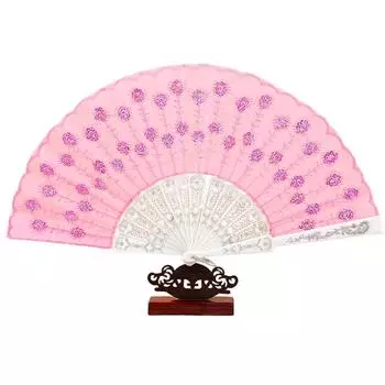 1 шт. оптовая продажа пластиковых подарочных вееров, веер для традиционного танца, веер для танца павлина в китайском стиле, декоративный веер из золотой фольги 43 см