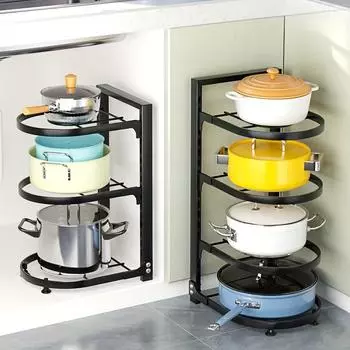 1 шт. Органайзер для кастрюль и сковородок для шкафа, защелкивающаяся и регулируемая прочная полка для кастрюль и сковородок, органайзер для кастрюль для организации и хранения на кухне Two layer чёрный