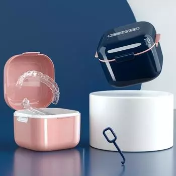 1 шт. ортодонтический фиксатор брекеты коробка для хранения замачивания невидимые зубы чистка протезов портативный ремень синий