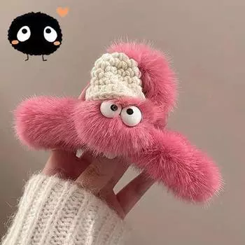 1 шт. осенне-зимняя плюшевая заколка для волос для женщин, милая и забавная с большими глазами, простая плюшевая заколка для выпуска волос