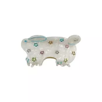 1 шт. Осенне-зимняя заколка для волос в виде бегущего кролика с цветком и бриллиантом, милый ацетатный зажим-акула, аксессуары для волос