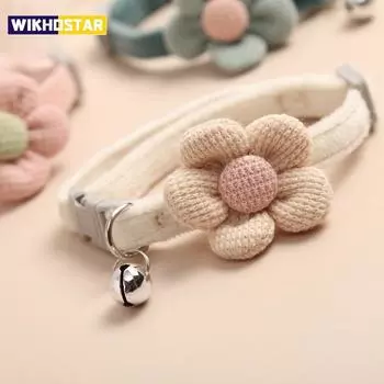 1 шт. ошейник для кошек с милым цветком, регулируемая пряжка, ошейник для кошек, ошейник-колокольчик, товары для маленьких животных для кошек, ошейник для котят, аксессуары для маленьких собак бежевый