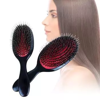 1 шт. овальная расческа из щетины кабана и нейлона, мини-антистатическая расческа для массажа кожи головы, расческа для салонного ухода за волосами, инструмент для укладки чёрный