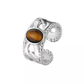 1 шт. Овальные кольца из янтаря с тигровым глазом для женщин, пар, повседневные украшения, винтажные ювелирные изделия, подарочные аксессуары для вечеринок 17mm серебряный