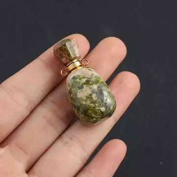 1 шт., овальный камень унакит, флакон духов, подвеска, подвески для изготовления ювелирных изделий, ожерелье, аксессуары «сделай сам», 35x17x13 мм 35x17x13mm зелёный