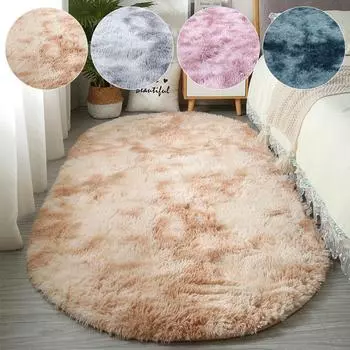 1 шт. овальный моющийся плюшевый коврик большого размера для спальни, пушистый напольный коврик, длинный плюшевый мягкий декор 40x60cm озеро синий