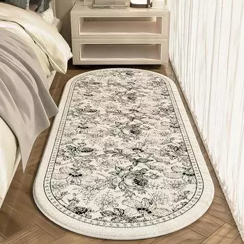 1 шт. овальный нескользящий ковер из искусственного кашемира с ворсом, мягкий и моющийся цветочный узор, длинный полосатый ковер для гостиной, спальни 40*120cm