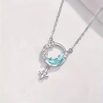 1 шт. Ожерелье Dreamy Star Moon - Ожерелье с подвеской Moonlight Star со сверкающим лунным камнем и изысканной ключичной цепочкой - Модные аксессуары для вечеринок 1pc