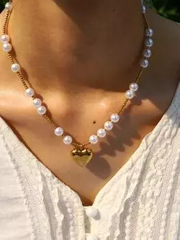 1 шт. Ожерелье из бисера ручной работы с искусственным цирконом, Модное ожерелье-цепочка на ключицу с кулоном-сердцем, покрытое титановым золотом, для женщин