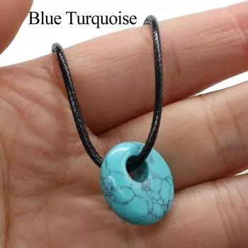 1 шт., Ожерелье из натурального камня, Модное ожерелье-подвеска ручной работы круглой формы с кожаным шнурком-цепочкой для женщин и мужчин, Повседневная бижутерия, Подарки, 18 мм 1Pc/18mm