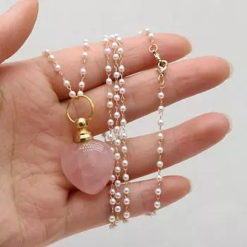 1 шт., ожерелье из натурального камня в форме сердца из розового кварца, кулон Рейки, Исцеляющий флакон духов, ожерелья для женщин, свадебные украшения 22x31x13 мм Heart розовый