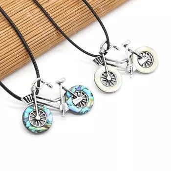 1 шт., ожерелье из натуральной раковины морского ушка, подвеска в форме велосипеда, подвески с кожаным ремешком, цепочки для женщин и мужчин, ювелирные изделия, подарки 50x35 мм 50x35mm