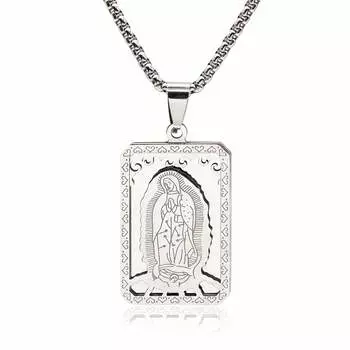 1 шт. Ожерелье из нержавеющей стали серебристого цвета с изображением Девы Марии Гваделупской 60CM chain length серебряный