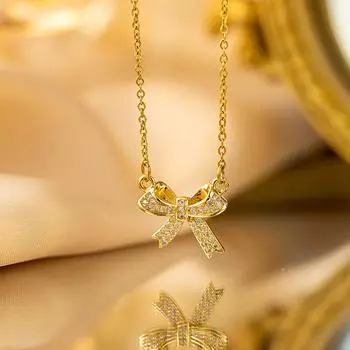 1 шт. Ожерелье из нержавеющей стали с бантом и, нежный подарок для женщин на особые случаи