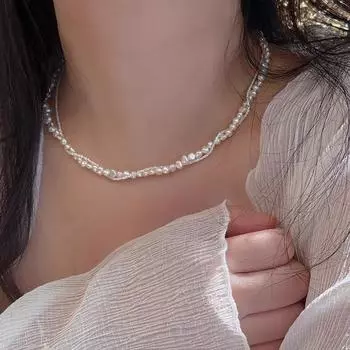 1 шт. Ожерелье из пресноводного жемчуга, женская цепочка на ключицу, универсальная нишевая высококачественная двухслойная цепочка на шею, ювелирное изделие