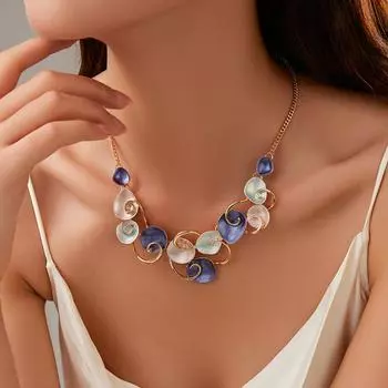 1 шт. Ожерелье с рисунком в виде цветка и эмали в виде синего океана, сплав без содержания свинца, никеля и кадмия фиолетовый