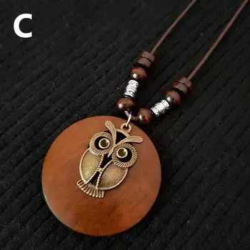 1 шт. Ожерелье Сова Подарок Винтажная Длинная Цепочка Платье Деревянные Листья Чокер Этнический Стиль Подвеска с Бусинами Ожерелье для Свитера