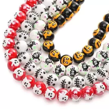 1 шт./пакет 12 мм Хэллоуин цветная глазурь расписанные вручную бусины DIY браслет ожерелье серьги ювелирные изделия аксессуары 12mm 1pc/bag