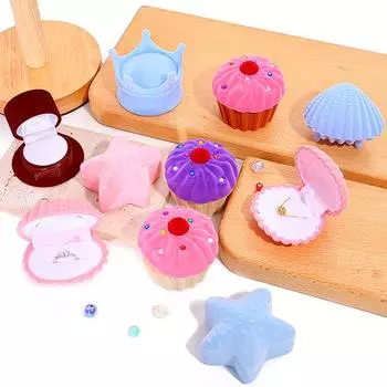 1 шт./пакет, Корона, ракушка, морская звезда, пластиковая плюшевая ткань, коробка для хранения ювелирных изделий 29x58x52mm розовый