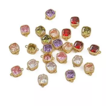 1 шт./пакет, золотой медный циркон, инкрустированный квадратной формы, двойной подвесной кулон, подвески для DIY, аксессуары для изготовления ювелирных изделий фиолетовый