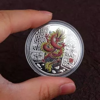1 шт. памятные монеты 2024 года Дракона, окрашенный значок зодиака золотой