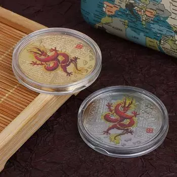 1 шт. памятные монеты 2024 года Дракона, окрашенный значок зодиака золотой