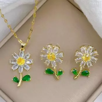 1 шт./пара/комплект Able Green Leaf Подсолнух ожерелье серьги классические ювелирные изделия жёлтый