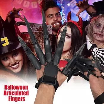 1 шт./пара, шарнирные пальцы на Хэллоуин, страшные поддельные пальцы, скелет, рука, косплей, перчатки на палец, ужас, призрак, коготь, реквизит, декор для вечеринки Black 1Pair