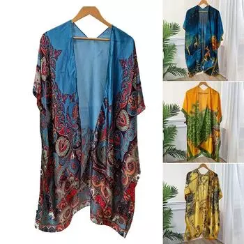 1 шт., парчовый шарф, солнцезащитная одежда, пуловер, шаль, винтажная шаль с солнцезащитным кремом и принтом