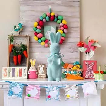 1 шт. пасхальные фигурки кролика для внутреннего использования, имитация кролика, украшение для сада, животное с бабочкой, короткий бархат 10x7x7 см 20cm розовый