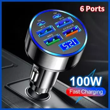 1 шт. PD+QC 3.0 быстрая зарядка автомобильного зарядного устройства для телефона адаптер 6 портов USB автомобильное зарядное устройство Type-C PD быстрая зарядка 3.0 автомобильное зарядное устройство