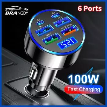 1 шт. PD+QC 3.0 быстрая зарядка автомобильного зарядного устройства для телефона адаптер 6 портов USB автомобильное зарядное устройство Type-C PD быстрая зарядка 3.0 автомобильное зарядное устройство