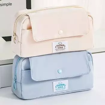 1 шт., пенал в стиле минимализм для студентов, креативный дизайн, однотонная серия, пенал большой емкости, канцелярские принадлежности, школьная сумка бежевый