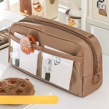 1 шт., пенал в стиле минимализм для студентов, креативный дизайн, однотонная серия, пенал большой емкости, канцелярские принадлежности, школьная сумка бежевый