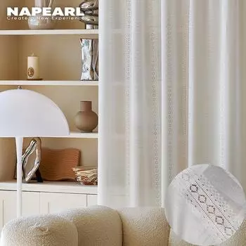 1 шт., перламутровый белый тюль, полый резной дизайн, оконная занавеска, элегантная прозрачная занавеска для гостиной, домашний декор W100cm x L130cm белый